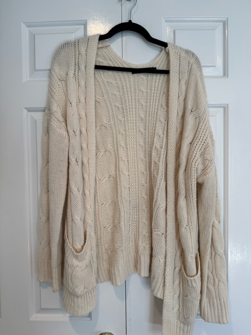 Textured Cream Open-Front Cable Cardigan for Women